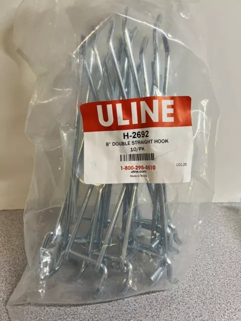 10x NEW 8" Heavy Duty Double Arm Pegboard Hooks - Uline Model # H-2692 (W-75)