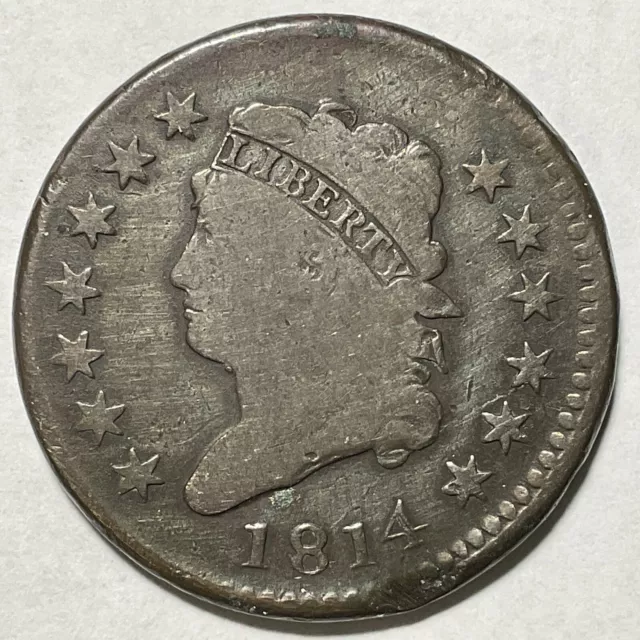 1814 *Classic Head Large Cent* Circulated (Plain 4 Variety) ~Nr~ #585