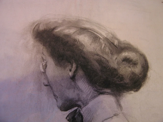 Vtg Antique Début 20th Cent Edward Comly Trego Charbon Dessin De Femme 3