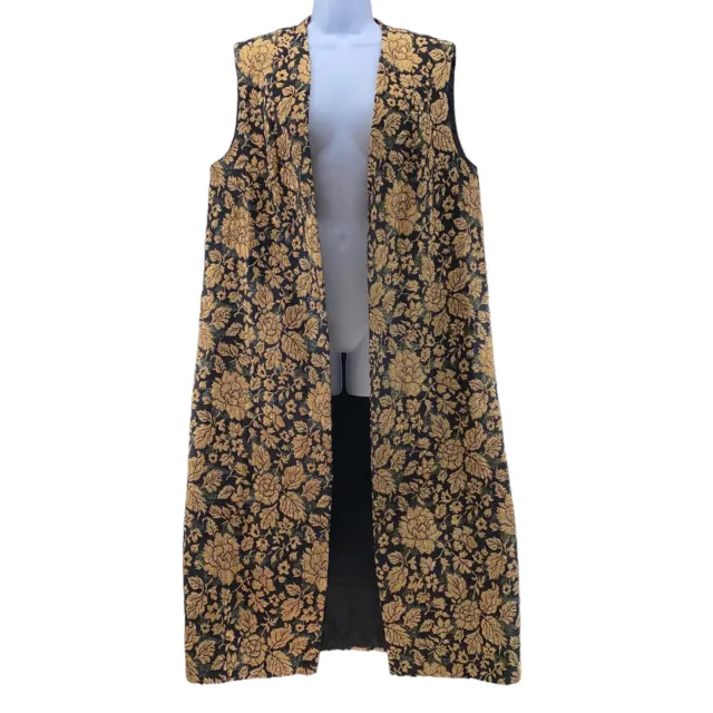SILLAS VINTAGE 1950S Floral Brocade Vest Black Gold Maxi Side Slits ...