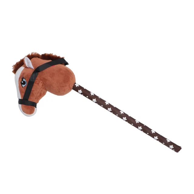 (DARK BROWN) 70CM Height Plush Stick Horse Toy Realistic Trotting