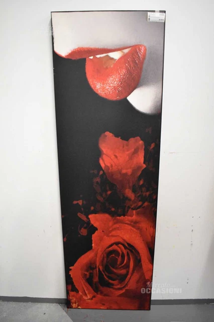 Quadro Stampa Su Tela Donna Con Rosa Rossa 50x160 Cm