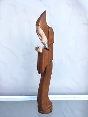 Hand Carved Wood Old Man Praying Monk Face Spirit Wizard Sculpture Carving 14”
