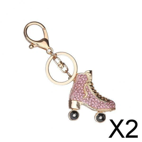 2X portachiavi donna portachiavi diamante borsa accessori ciondolo pattini rosa