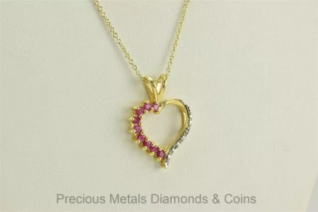 Ross Simons Gold over Sterling Silver Ruby Diamond Heart Pendant 18" Chain 925