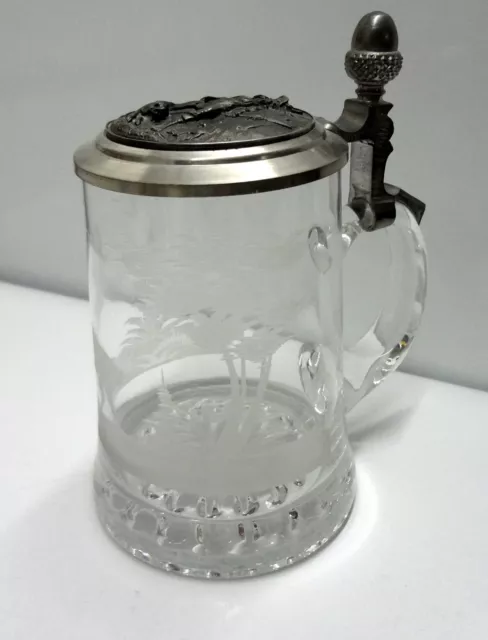 Wunderschöner Bierkrug aus Kristall mit Zinndeckel,ca.14,5 cm hoch, wie neu