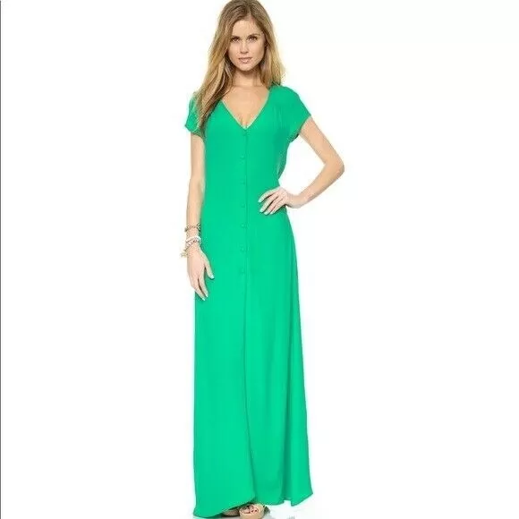 Flynn Skye Sz. S Eterie Maxi Dress Emerald Button Up Long Cut Out Back