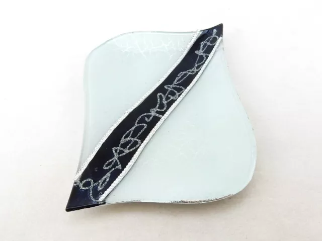 Murano Art Deco Glass Dish, Silver/Black Rectangle, Gemstones, w/Gift Box, #8555