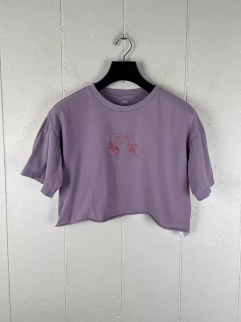 UT Uniqlo x Disney Shirt Womens Small Purple Graphic Crew Neck Stretch Cropped