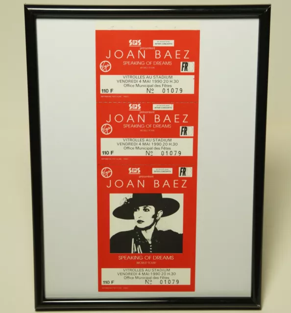 Ancien Billet Concert Vintage Joan Baez France 1990 Cadeau Ticket