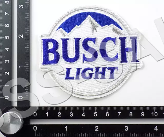 BUSCH LIGHT EMBROIDERED PATCH IRON/SEW ON ~3-3/8" x 3" BOTTLE BEVERAGE ANHEUSER