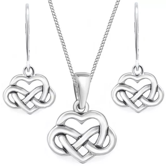 Herz Unendlichkeit OHRRINGE ANHÄNGER HALS-KETTE 925 Sterling Silber Schmuck Set