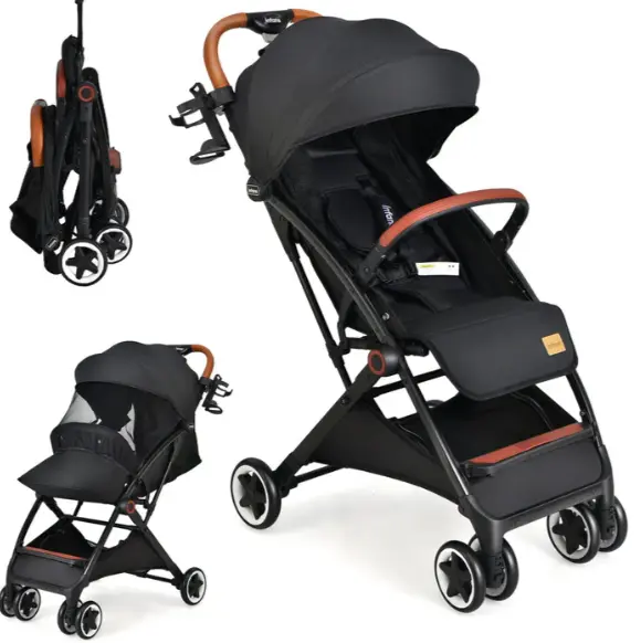Baby Stroller, Foldable Baby Pushchair with Adjustable Canopy & Backrest