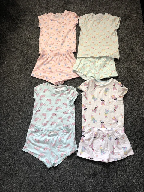 Girls Age 6-7 Years Short Summer Pyjamas Bundle X4 Pairs M&S George H&M Rainbow