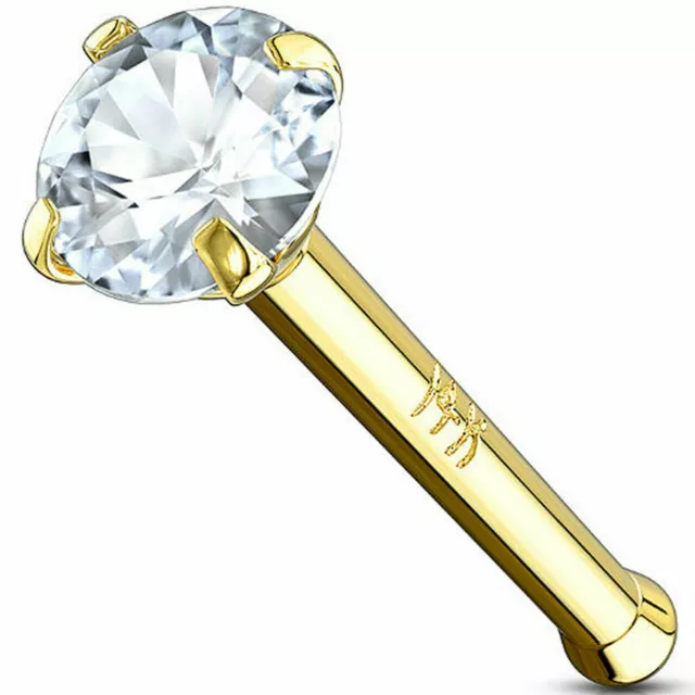Genuine Diamond Real 14K YELLOW GOLD 20G NOSE Ring DIMPLE Nostril Piercing Stud