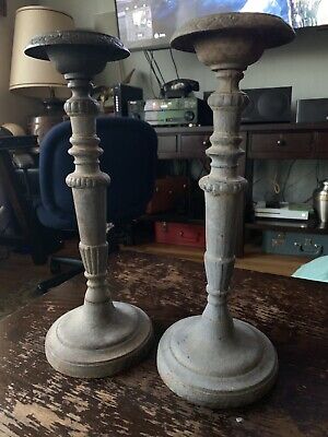 Large Pair of Antique Ornate Cast Iron Candlesticks Candle Holders 8+ lbs. Each