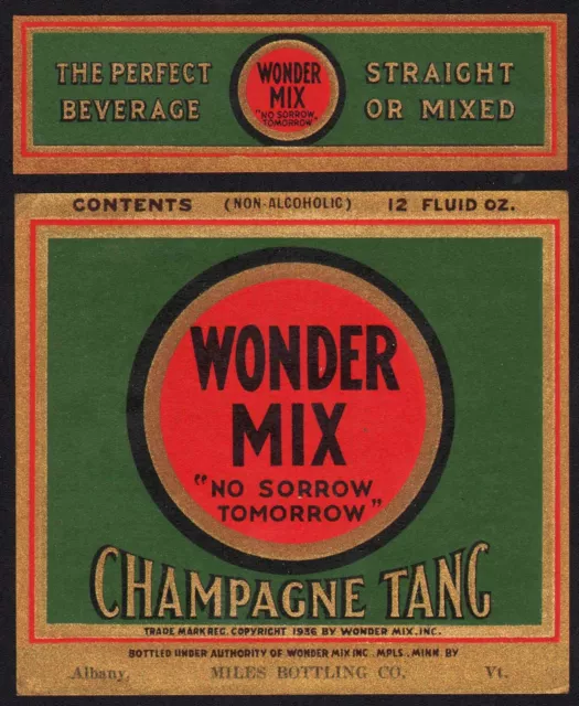 Vintage soda pop bottle label WONDER MIX CHAMPAGNE TANG Albany Vermont n-mint 2