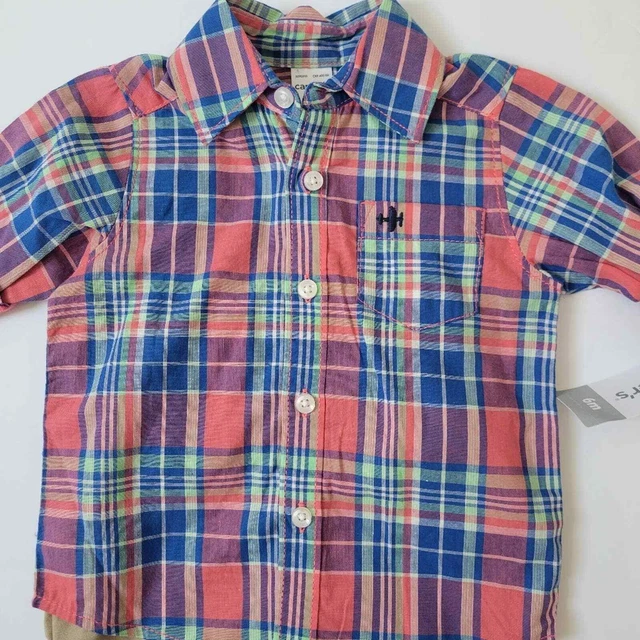 Carters Baby Boy 2-Piece Plaid Button Down Shirt and Pants Set Size 6 Months NWT 2