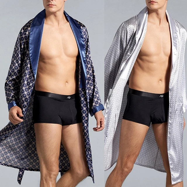 Haseil Herren Kimono Bademantel – Satin, Mit Shorts, Schalkragen, In Verschiedenen Größen