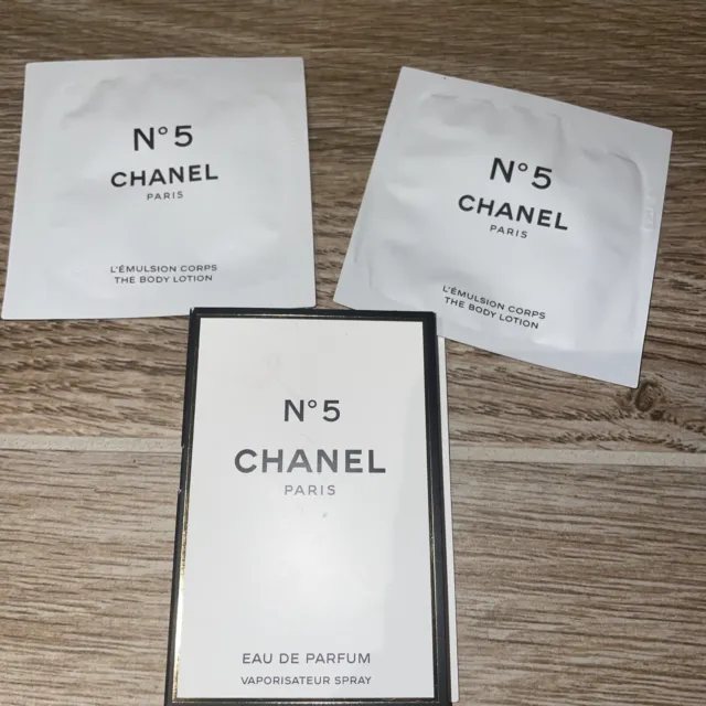 Lot of 2 Chanel No 5 The Body Lotion Sample & parfum vial spray carded