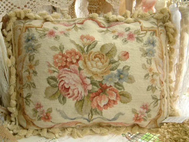 18" So Beautiful Roses Whole Petit Point Country Shabby Chic Needlepoint Pillow