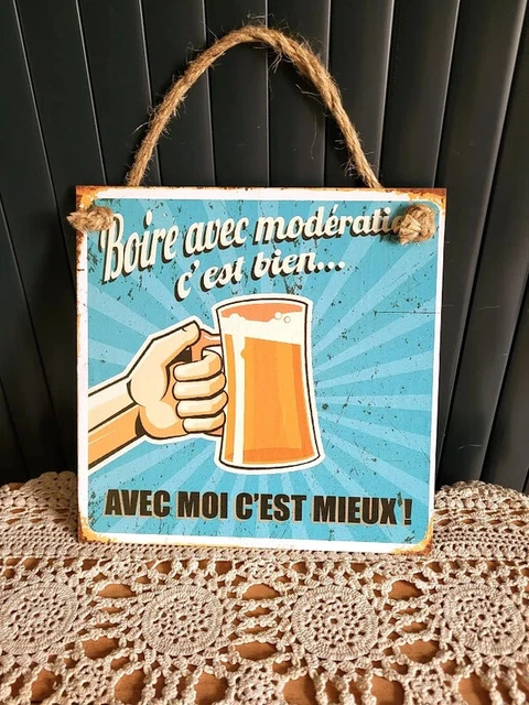 PLAQUE MÉTAL BIÉRE - déco bar & café - citation humoristique blague et rire EUR 15,00 - FR