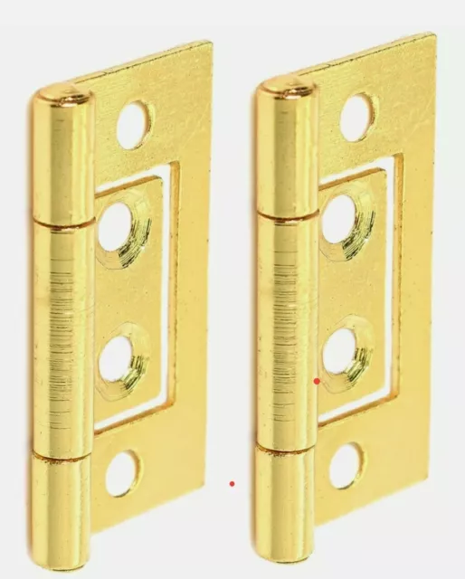 Set of 2 x Flush Door Hinges 40MM 1.5" Electro Brass wardrobe cupboard