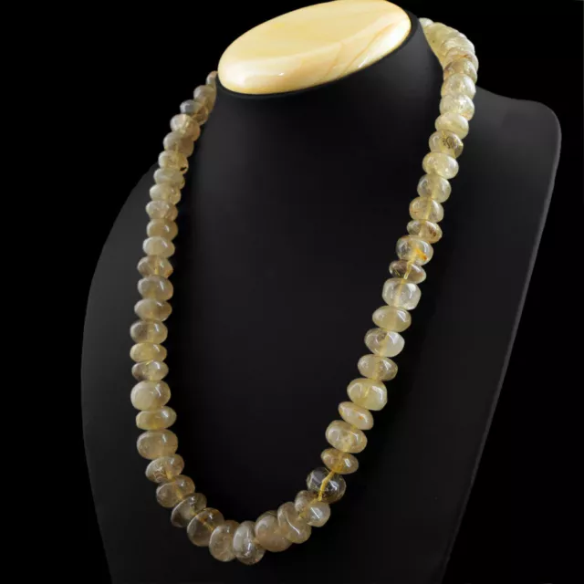 629.00 Cts Natural Golden Rutile Quartz Round Shape Unheated Beads Necklace (RS)