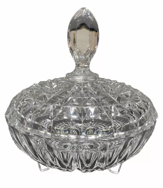 Lead Cut Glass Crystal 3 Footed Bowl Candy Dish With Lid