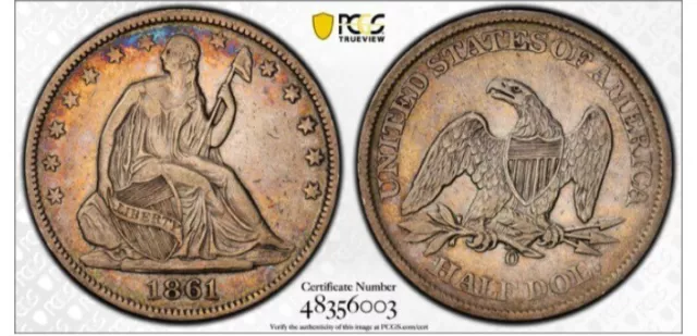 1861-O CSA Issue Bisected Date W-13 Seated Liberty Half Dollar PCGS VF35