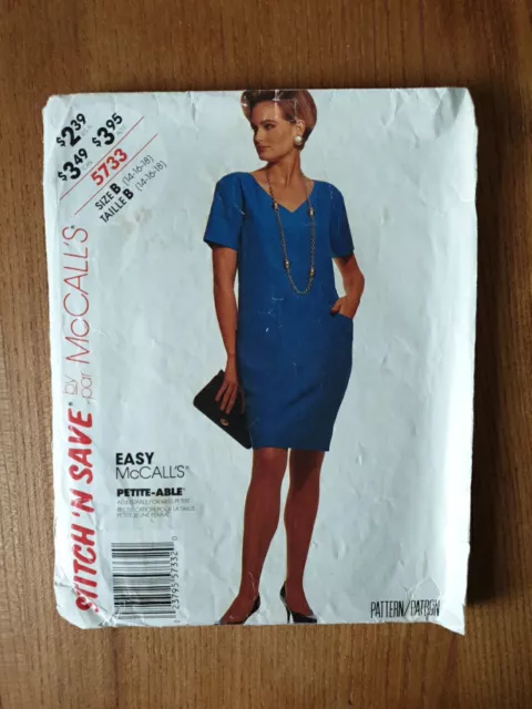 McCalls 5733 Hemd Shift gerade Kleid Taschen V-Ausschnitt einfach zu nähen Muster