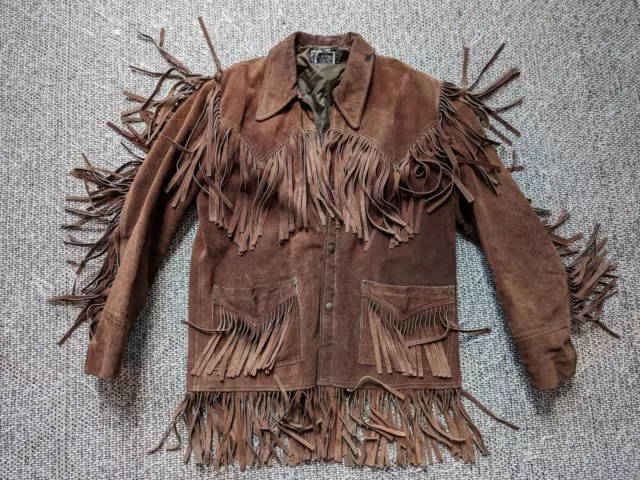 vintage BRILL BROS western FRINGE leather jacket 42 brown SPLIT SUEDE rancher