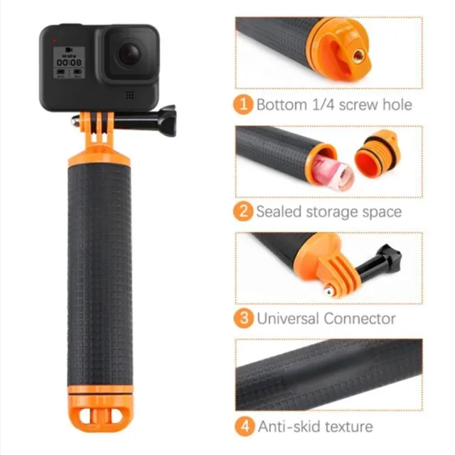 For GoPro Hero10 9 8 7 6 5 4 3-ORANGE Buoyancy Stick Floating Camera Hand Grip