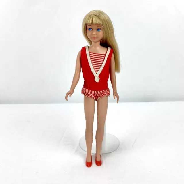 Vintage 1963 HTF First Edition #950 Skipper SL Barbie Doll in Red Swimsuit Shoes