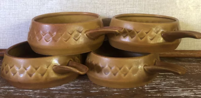 Vintage Australian Diana Pottery Nefertiti Stoneware Ramekins with Handles x 4