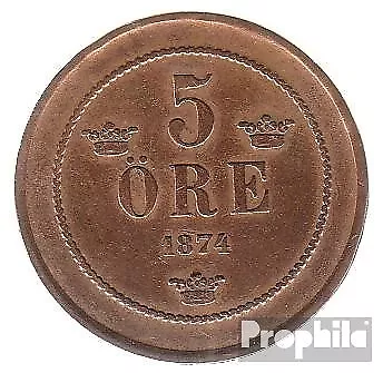 Sweden km-number. : 736 1886 very fine Bronze very fine 1886 5 Öre Gekröntes Mon