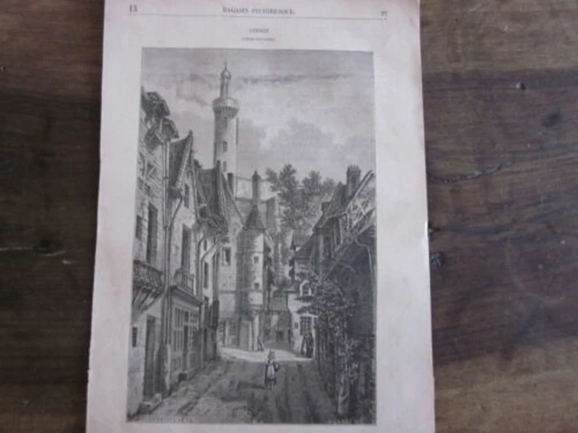 GRAVURE SUR BOIS 19ème VUE D UNE RUE DE CHINON INDRE ET LOIRE