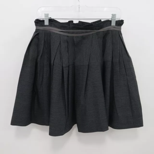 3.1 Phillip Lim Mini Skirt Womens 6 Pleated Striped Gray Black Linen Wool