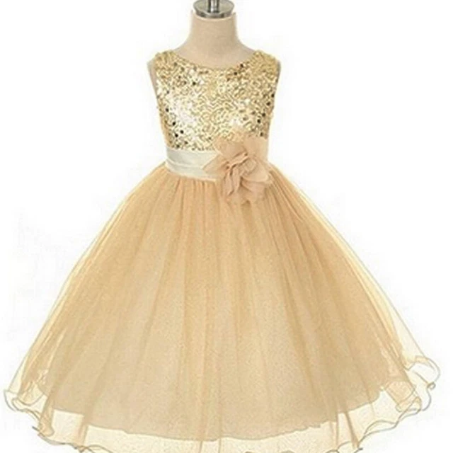 Kids Flowers Girls Glitter Tulle Dress Wedding Party Princess Bridesmaid Dresses