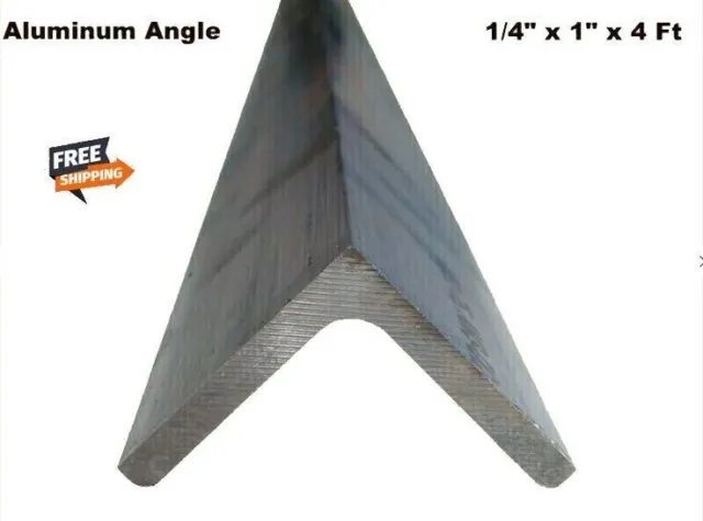 Aluminum Angle 1/4" x 1" x 4 Ft Length Unpolished Alloy 6061 90° Stock NEW