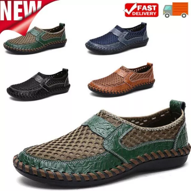 MENS LEATHER CASUAL Loafers Breathable Driving Moccasins Slip On Mesh ...