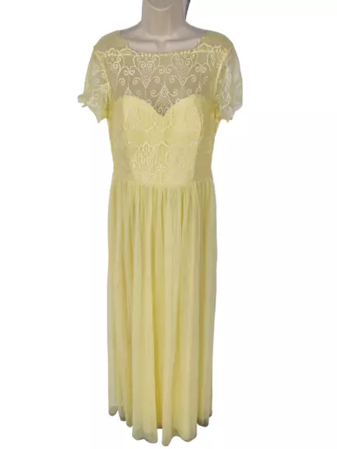 Womens Little Mistress Size Uk 12 Lemon Long Lace Occasion Party Prom Maxi Dress