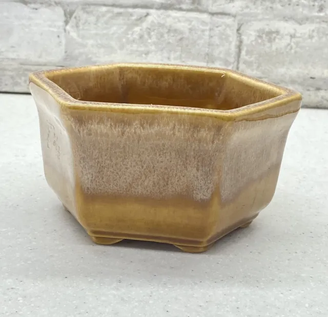 Vintage Haeger 4002 USA Small Mustard Brown Hexagon Footed Glazed Bowl Planter 
