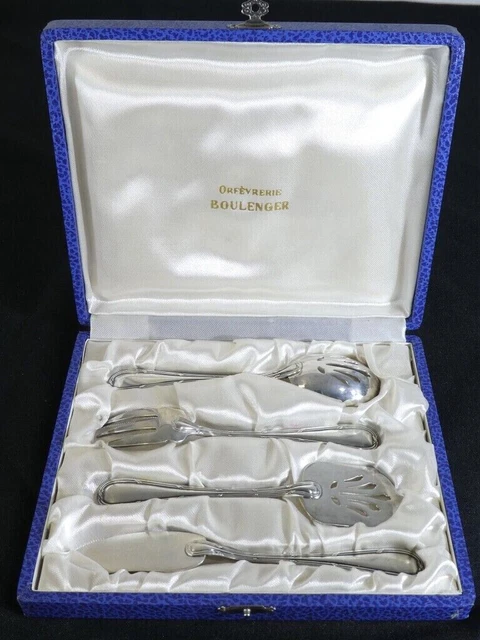 4 ANCIENS COUVERTS de service Hors d'oeuvres - Manches argent Minerve