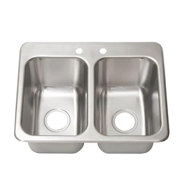 BK Resources DDI2-10141024 Two Compartment 24"x18" Stainless Steel Drop-In Sink