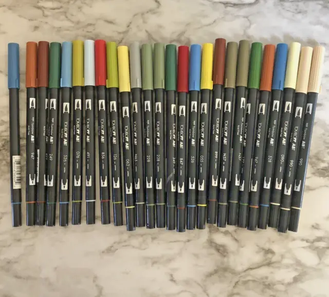 Lote de 26 bolígrafos de doble cepillo Tombow ABT marcadores artísticos cepillo y punta fina