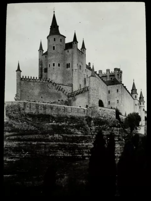 ANTIKE MAGISCHE Laterne Rutsche SEGOVIA ANBLICK AUF DEN ALCAZAR C1930 FOTO SPANIEN