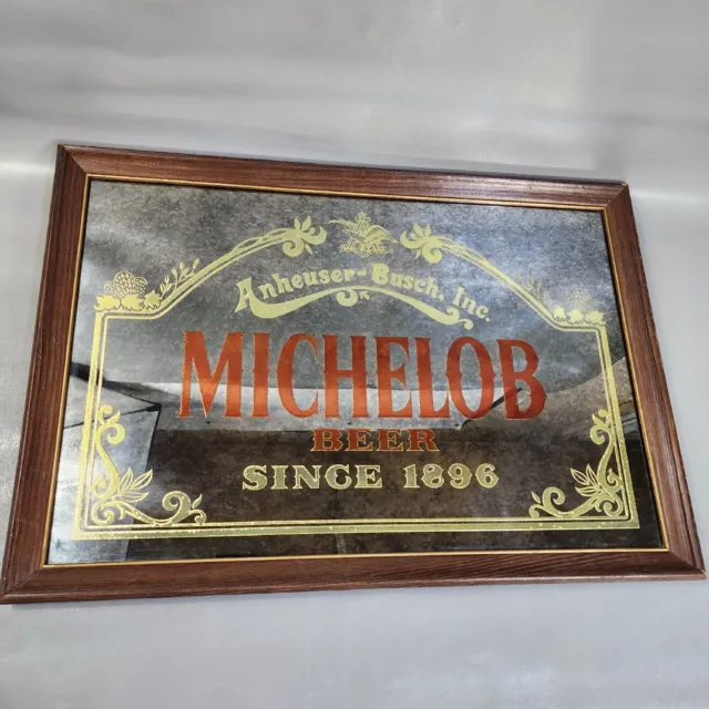 Vintage Michelob Beer Mirror Sign Framed 1987 Anheuser Busch 26" x 18"