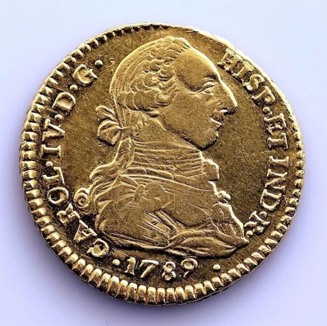 SC Spain-Carlos IV. 2 shields 1789 SF. Popayán EBC-/XF- Gold 6.67 g. LIMITED