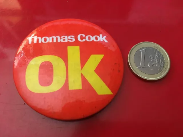 1980s vintage THOMAS COOK BADGE Advertising novelty tin pin Holidays Tourism